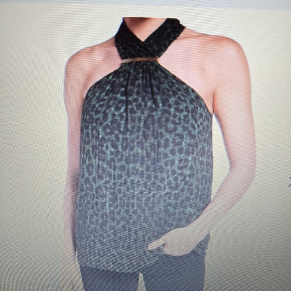Michael Kors Black and Green Textured Tank